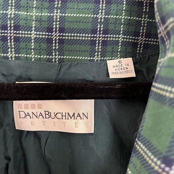 Dana Buchman Vintage 90s Silk Green & Blue Plaid Academia Blazer Petite Size 6 - Picture 5 of 10
